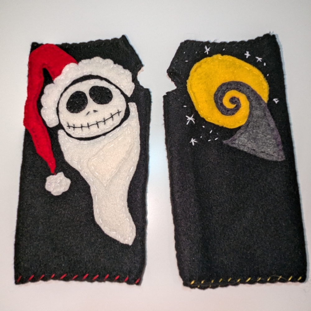 Handmade Jack Skellington Wrist Warmers Fingerless Gloves